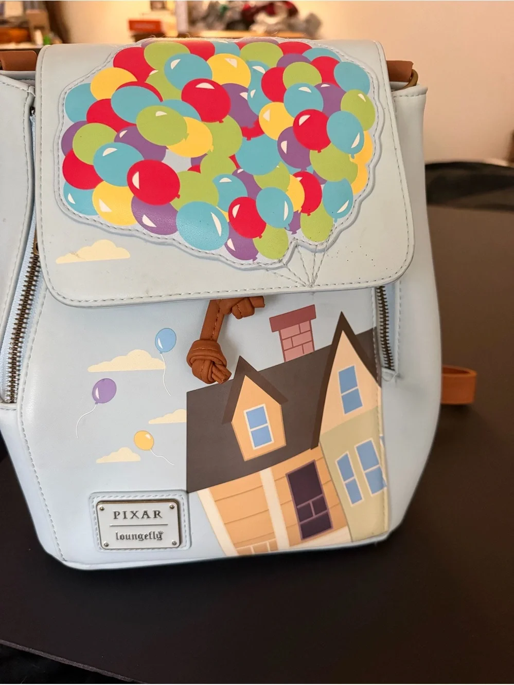 Loungefly Pixar Up House Backpack in Light Blue with Balloons